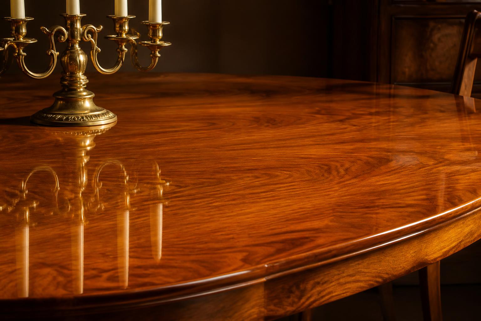 Hand-polished teak wood dining table with mirror finish