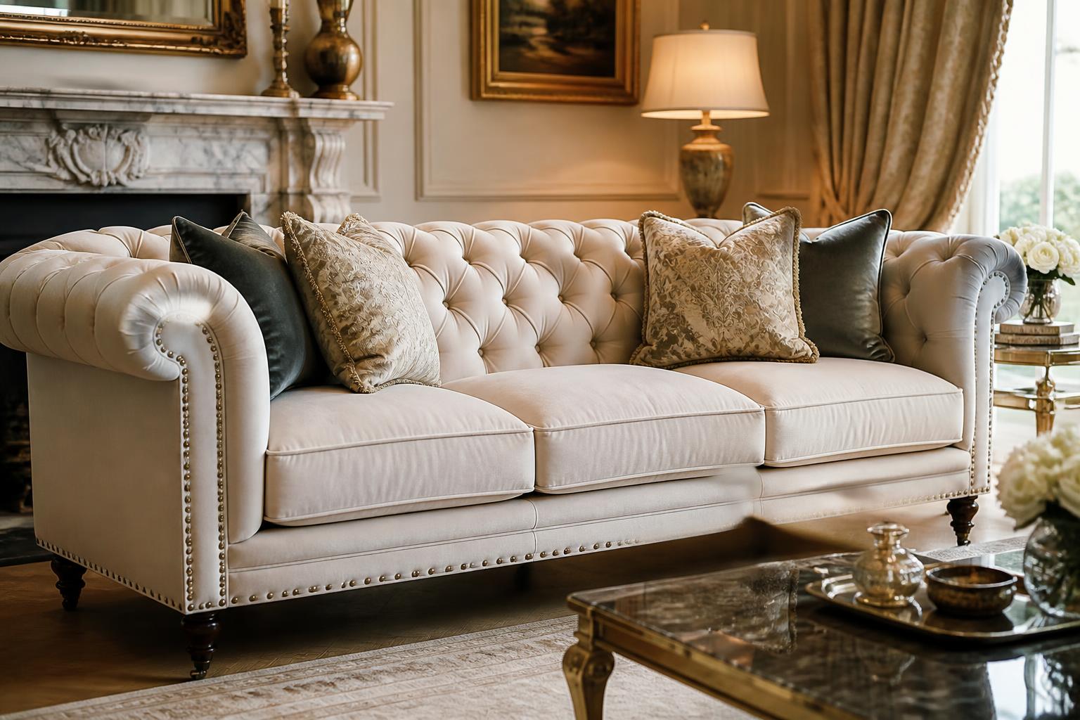Luxury tufted sofa with premium upholstery cushions